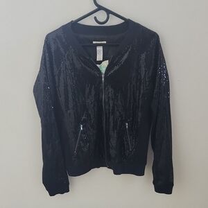 Belle Du Jour Black Sequin Bomber Jacket